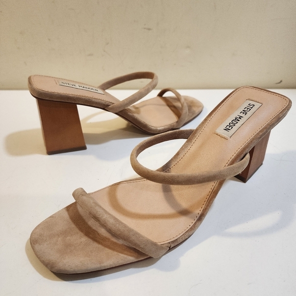 Steve Madden Honey Slide Block heels Strappy Leather Upper Sandals size 9.5M - Picture 2 of 9